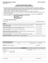 Document preview: Form F-62594 Notice of Substantial Change - Feeding Assistant Training Program - Wisconsin