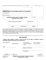 Document preview: Form LACIV015 Peremptory Challenge to Judicial Officer (C.c.p., 170.6) - County of Los Angeles, California