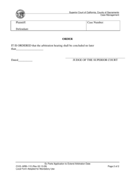 Form CV E-ARB-115 &quot;Ex Parte Application to Extend Arbitration Date&quot; - County of Sacramento, California, Page 2