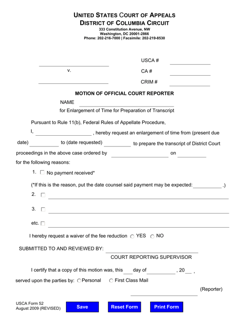 USCA Form 52 Printable Pdf