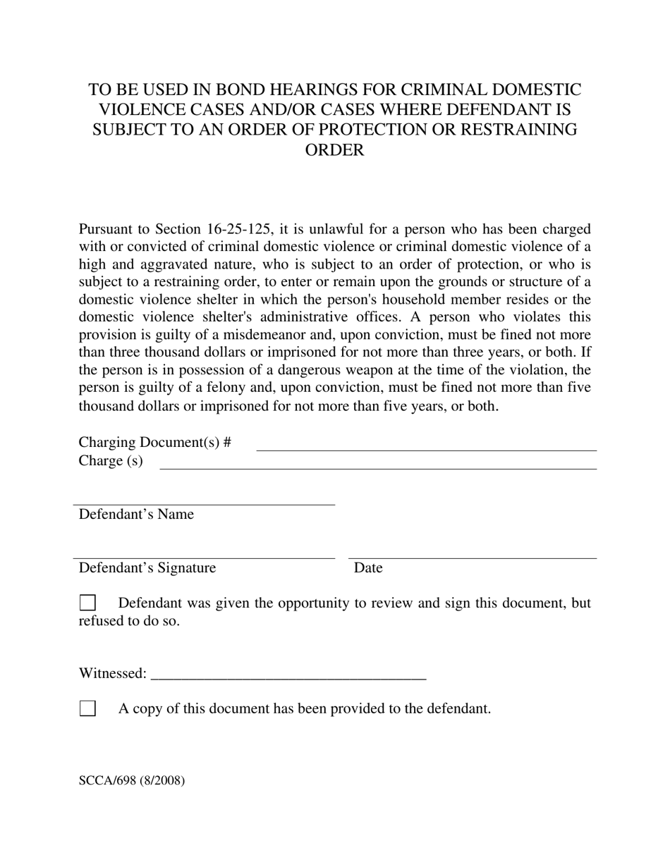 Form SCCA / 698 Notice of Trespass on Dv Shelter - South Carolina, Page 1