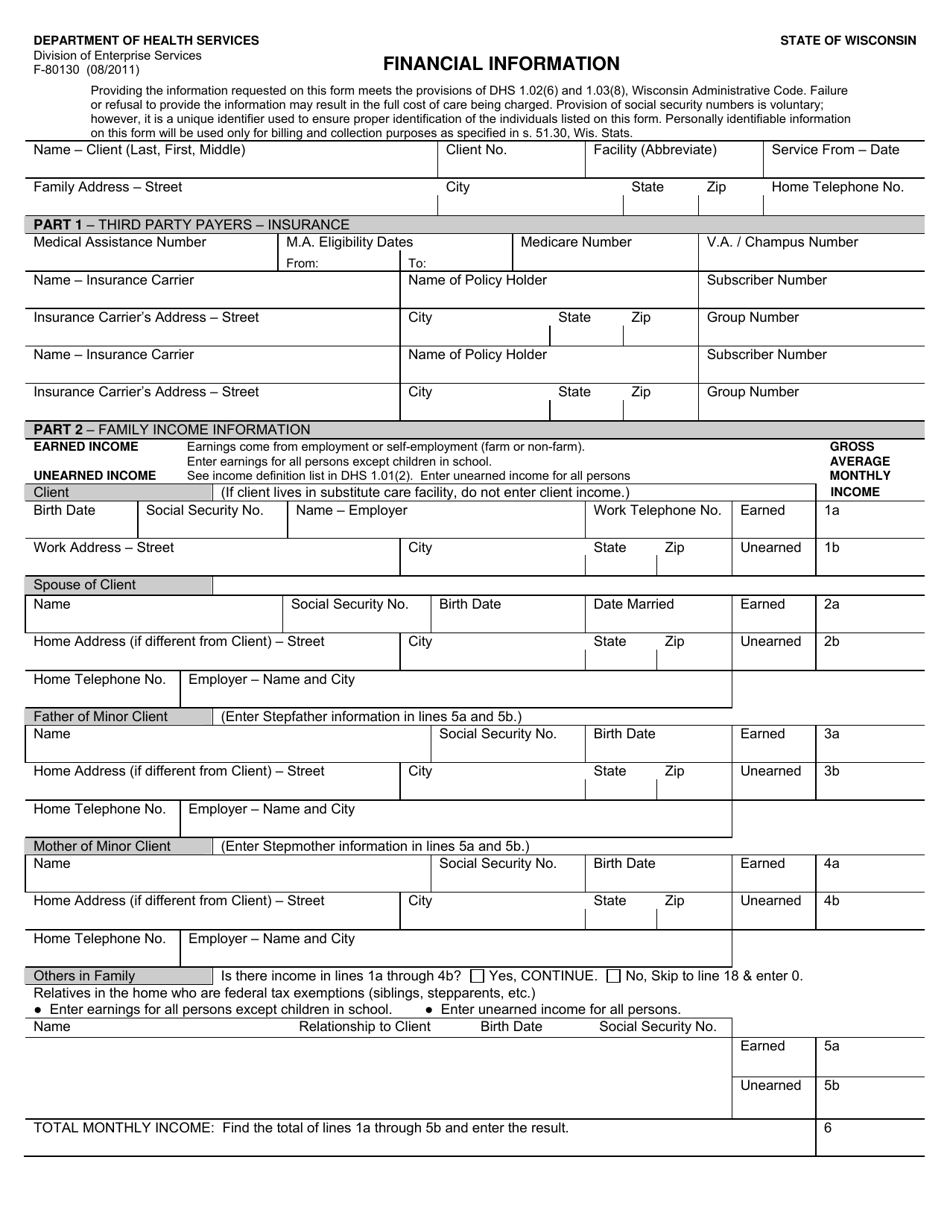 Form F-80130 Financial Information - Wisconsin, Page 1