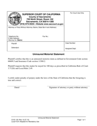 Document preview: Form CV/E-132 Uninsured Motorist Statement - County of Sacramento, California