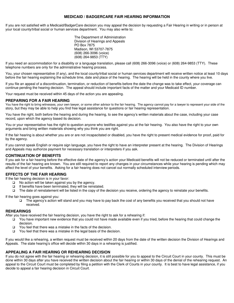 Form F-10108 Medicaid Manual Notice for Cost of Care Contribution - Wisconsin, Page 2