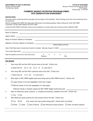 Document preview: Form F-44746 Site Observation Worksheet - Farmers' Market Nutrition Program (Fmnp) - Wisconsin