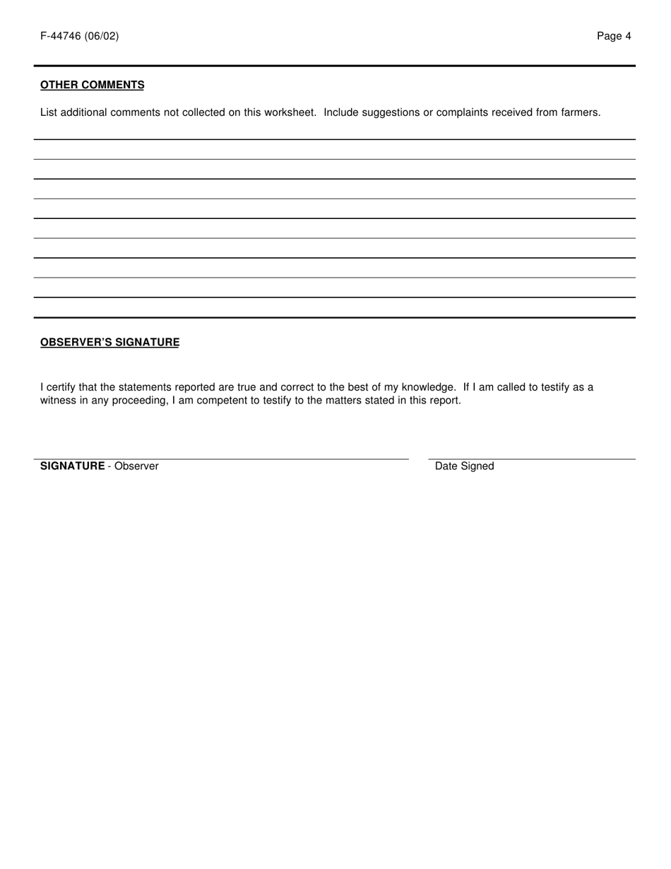 Form F-44746 Site Observation Worksheet - Farmers Market Nutrition Program (Fmnp) - Wisconsin, Page 4