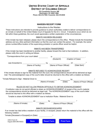 USCA Form 91 &quot;Warden Receipt Form&quot; - Washington, D.C.