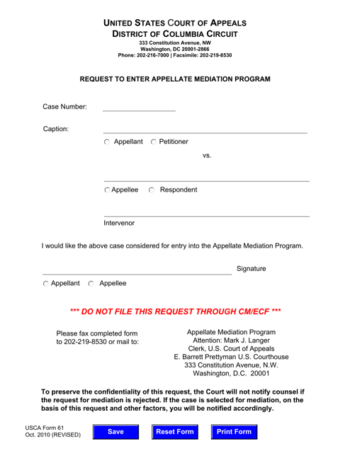 USCA Form 61  Printable Pdf