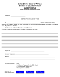 USCA Form 32 &quot;Motion for Waiver of Fees&quot; - Washington, D.C.