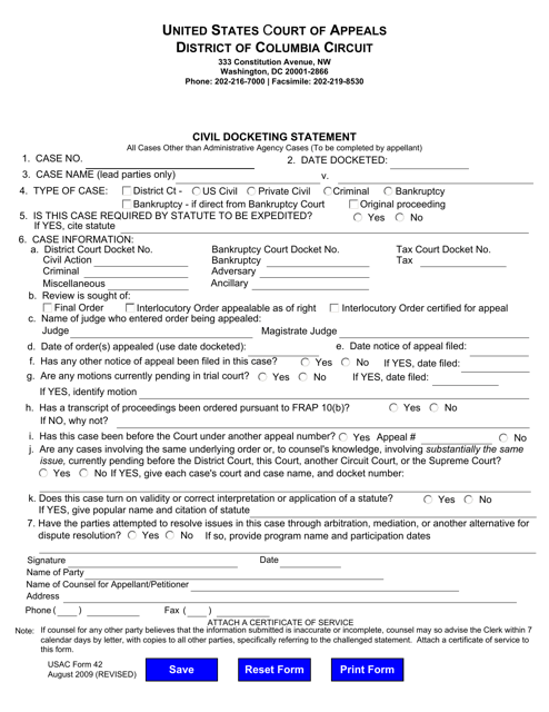 USCA Form 42  Printable Pdf