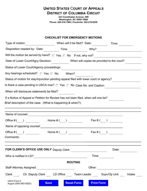 USCA Form 2 Printable Pdf