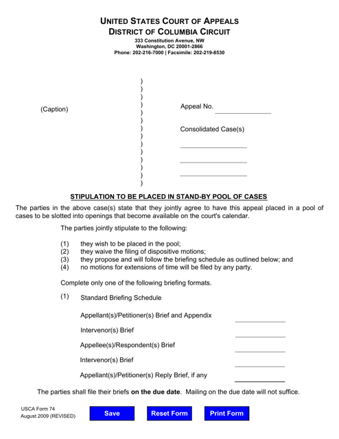 USCA Form 74  Printable Pdf