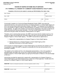 Document preview: Form F-62369 Waiver of Hospice or Home Health Services by a Terminally Ill Resident of a Community Based Residential Facility (Cbrf) - Wisconsin