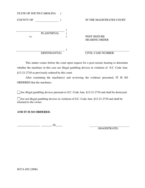 Form SCCA692 Post Seizure Hearing Order - South Carolina