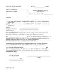 Form SCCA628 &quot;Order for Mental Health Evaluation&quot; - South Carolina