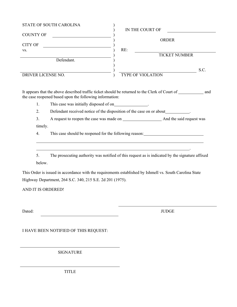 South Carolina Ishmell Order - Fill Out, Sign Online and Download PDF ...