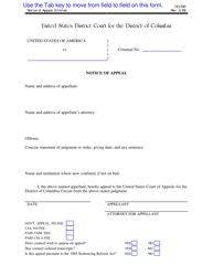 Form CO-290 Notice of Appeal in a Criminal Case - Washington, D.C.