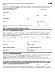 Form F-10141 Wisconsin Funeral and Cemetery AIDS Program Application - Wisconsin, Page 2