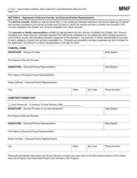 Form F-10141 Wisconsin Funeral and Cemetery AIDS Program Application - Wisconsin, Page 4