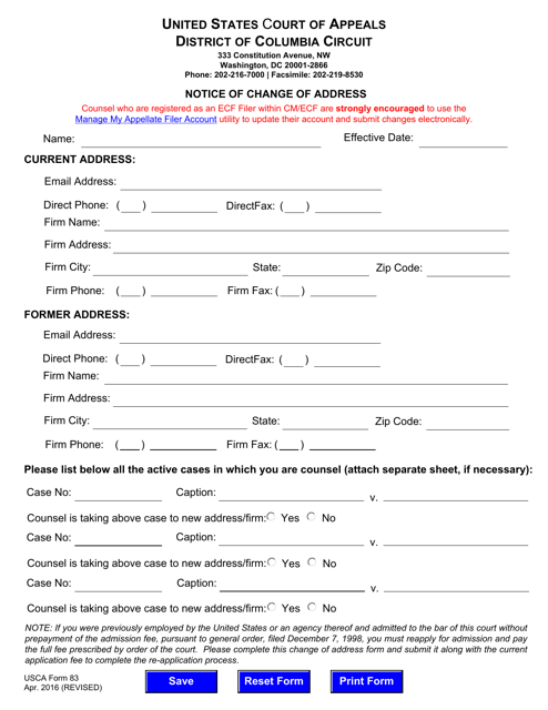 USCA Form 83 Printable Pdf