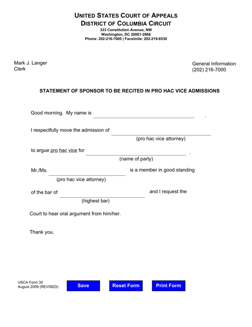USCA Form 30 Printable Pdf