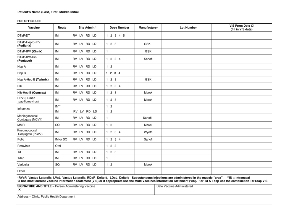Form F-44702 Vaccine Administration Record - Wisconsin (English / Spanish), Page 2