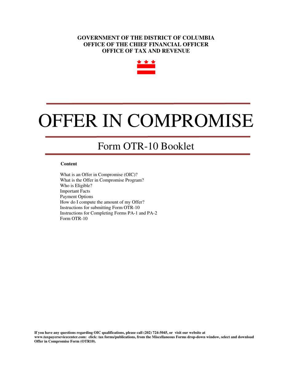 Form OTR-10 Offer in Compromise - Washington, D.C., Page 1