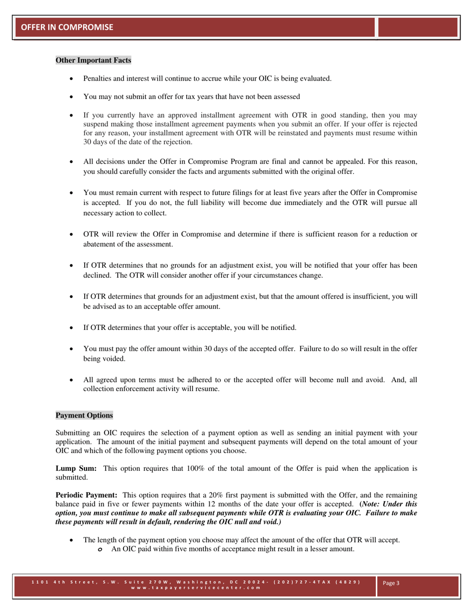 Form OTR-10 Offer in Compromise - Washington, D.C., Page 3