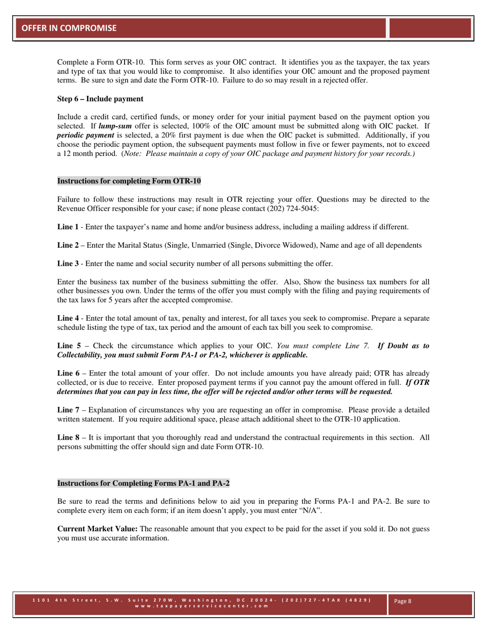 Form OTR-10 Offer in Compromise - Washington, D.C., Page 8
