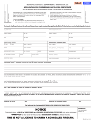 Form PD-219 &quot;Application for Firearms Registration Certificate&quot; - Washington, D.C.