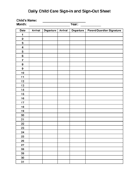 Daily Child Care Sign-In and Sign-Out Sheet - South Dakota, Page 2