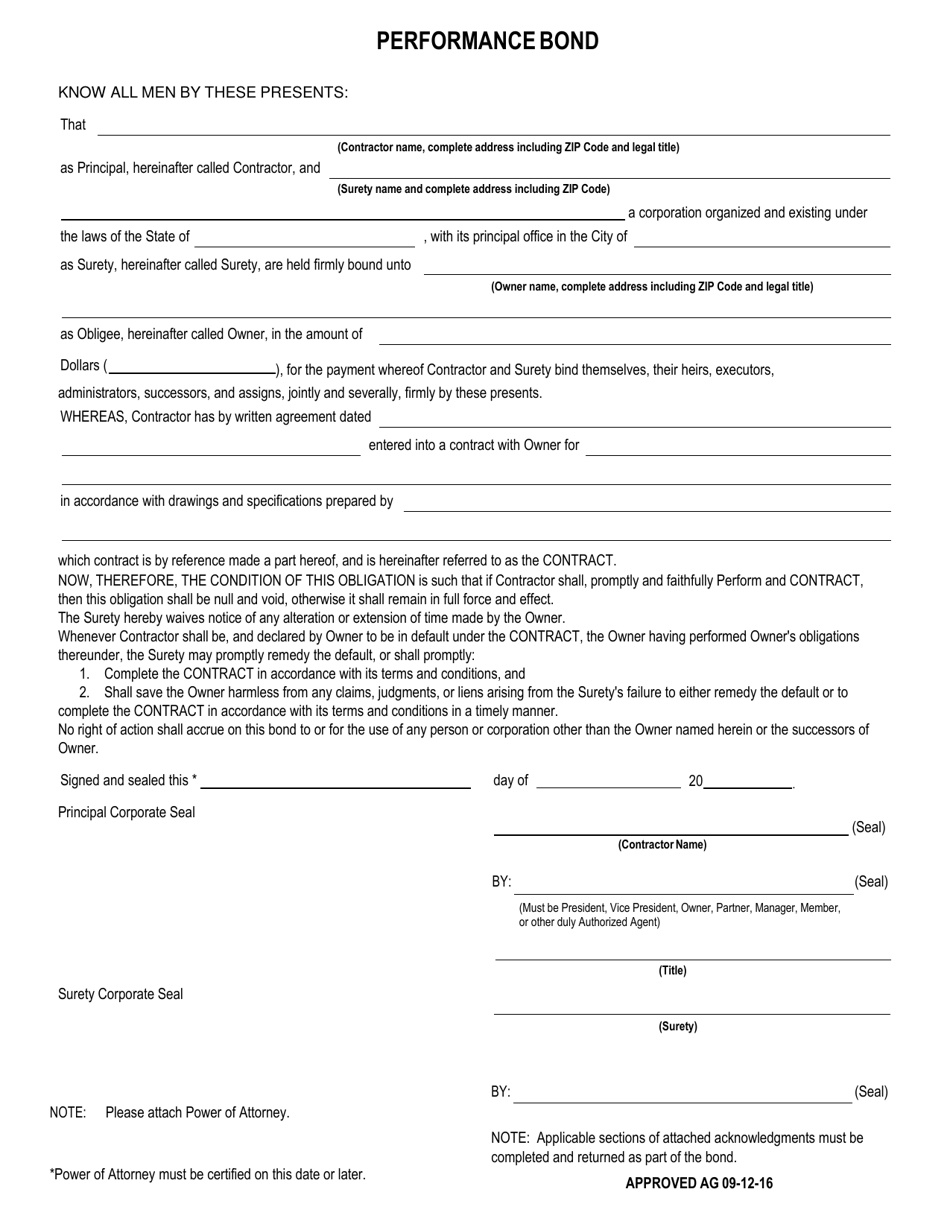 West Virginia Performance Bond Form - Fill Out, Sign Online And 