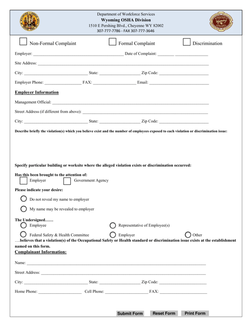 Complaint Form - Wyoming Download Pdf