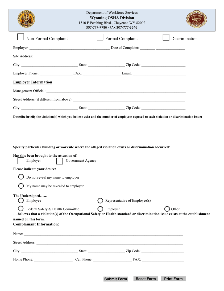 Complaint Form - Wyoming, Page 1