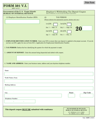 Document preview: Form 501 V.I. Employer's Withholding Tax Deposit Coupon - Virgin Islands
