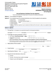 Form A-501-27EXP &quot;Contractor Experience Verification Form&quot; - Virginia