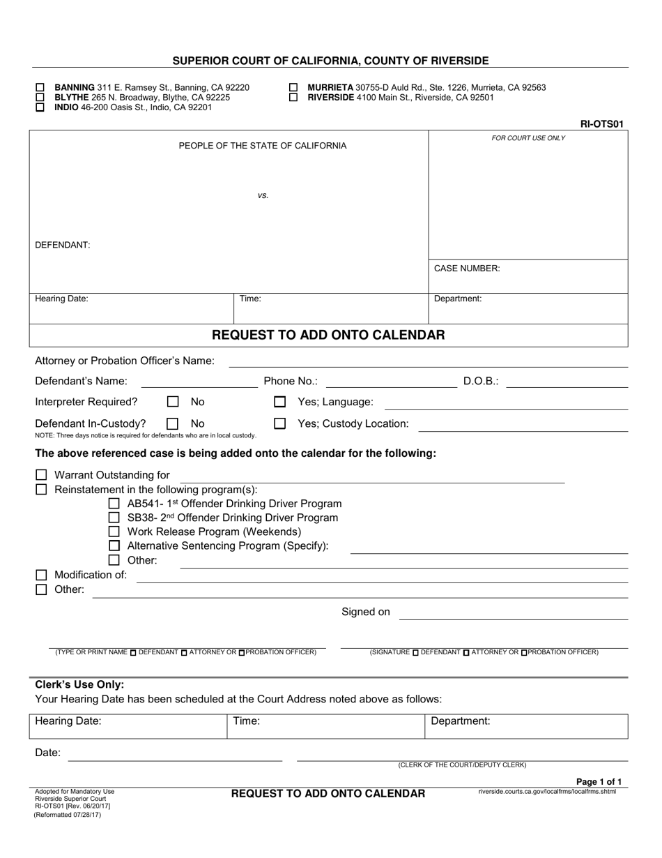 Form Ri Ots01 Fill Out Sign Online And Download Fillable Pdf County Of Riverside California 4046