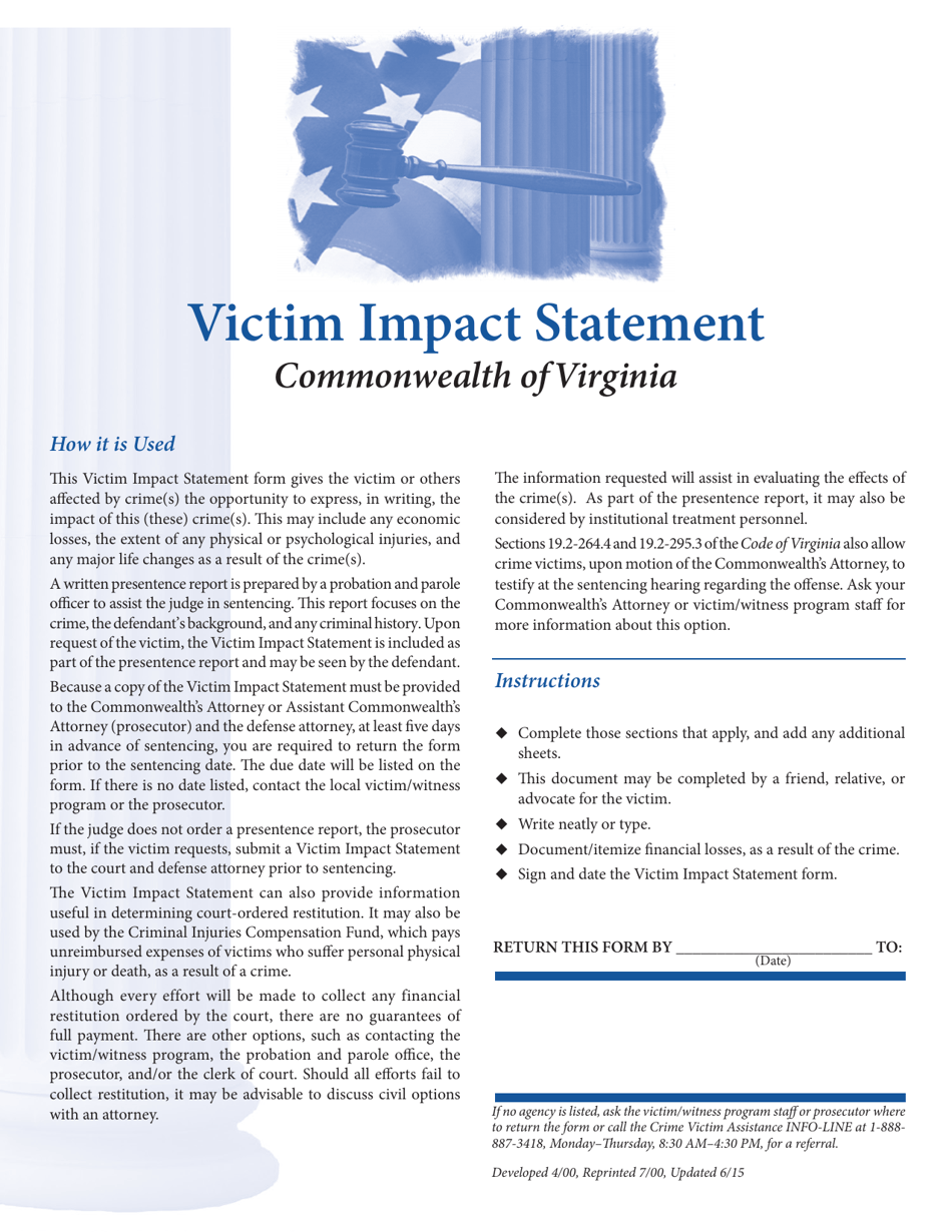 Victim Impact Statement - Virginia, Page 1