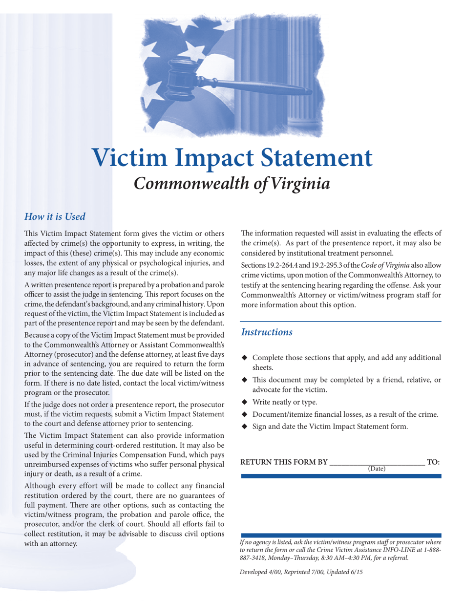 Virginia Victim Impact Statement Fill Out Sign Online And Download Pdf Templateroller 6164