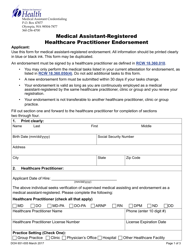 Document preview: DOH Form 651-005 Medical Assistant-Registered Healthcare Practitioner Endorsement - Washington