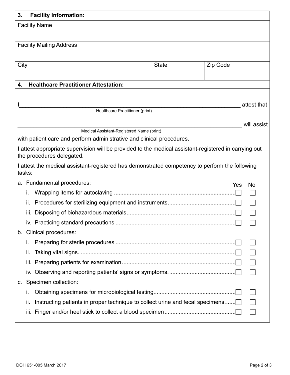 DOH Form 651-005 Medical Assistant-Registered Healthcare Practitioner Endorsement - Washington, Page 2