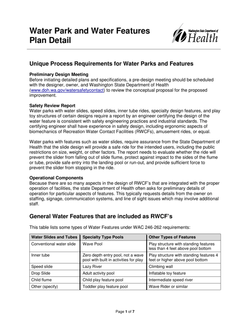 DOH Form 333-216 Water Park and Water Features Plan Detail - Washington