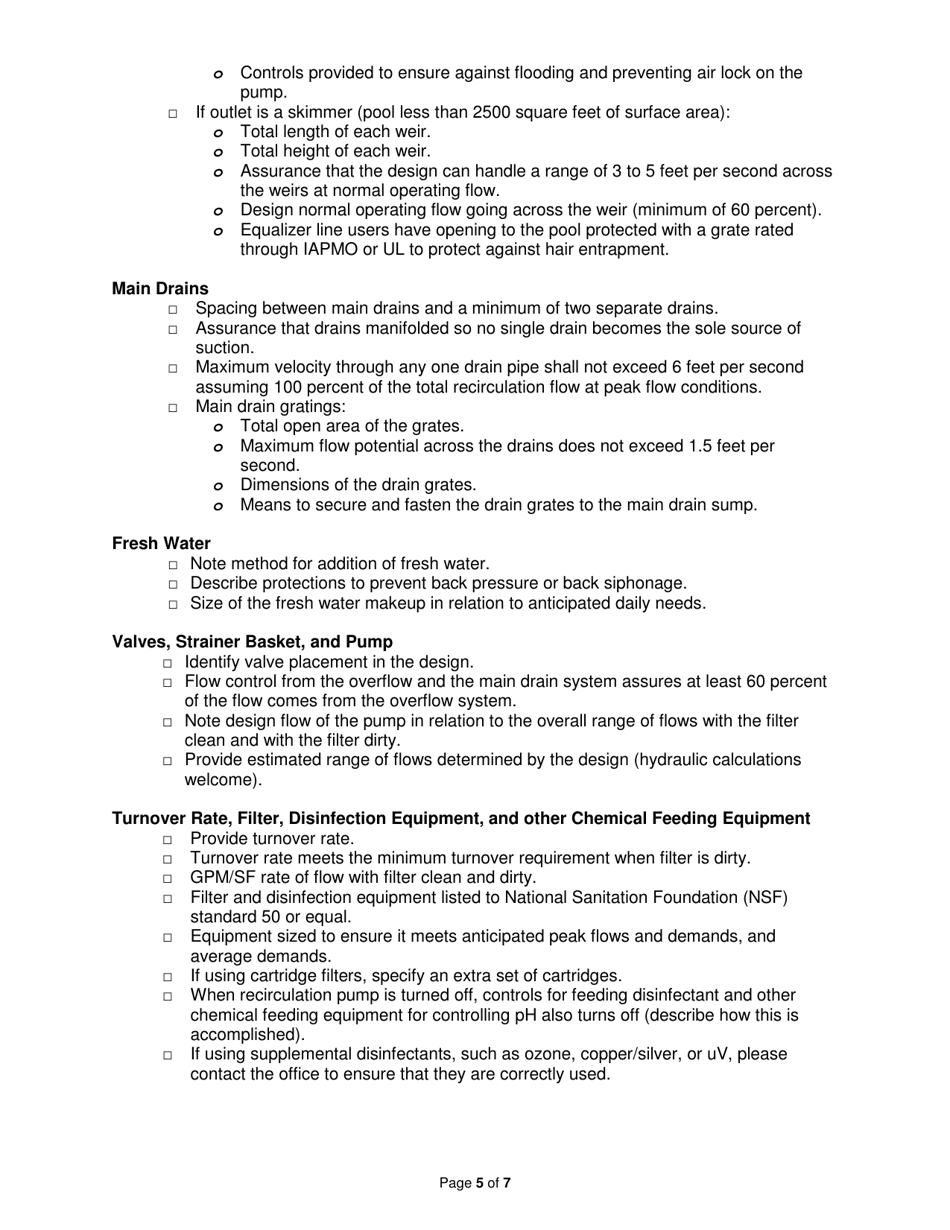 DOH Form 333-216 Water Park and Water Features Plan Detail - Washington, Page 5