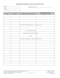 Document preview: Form 240-F133 Equipment Maintenance/Quality Assurance Log - Virginia