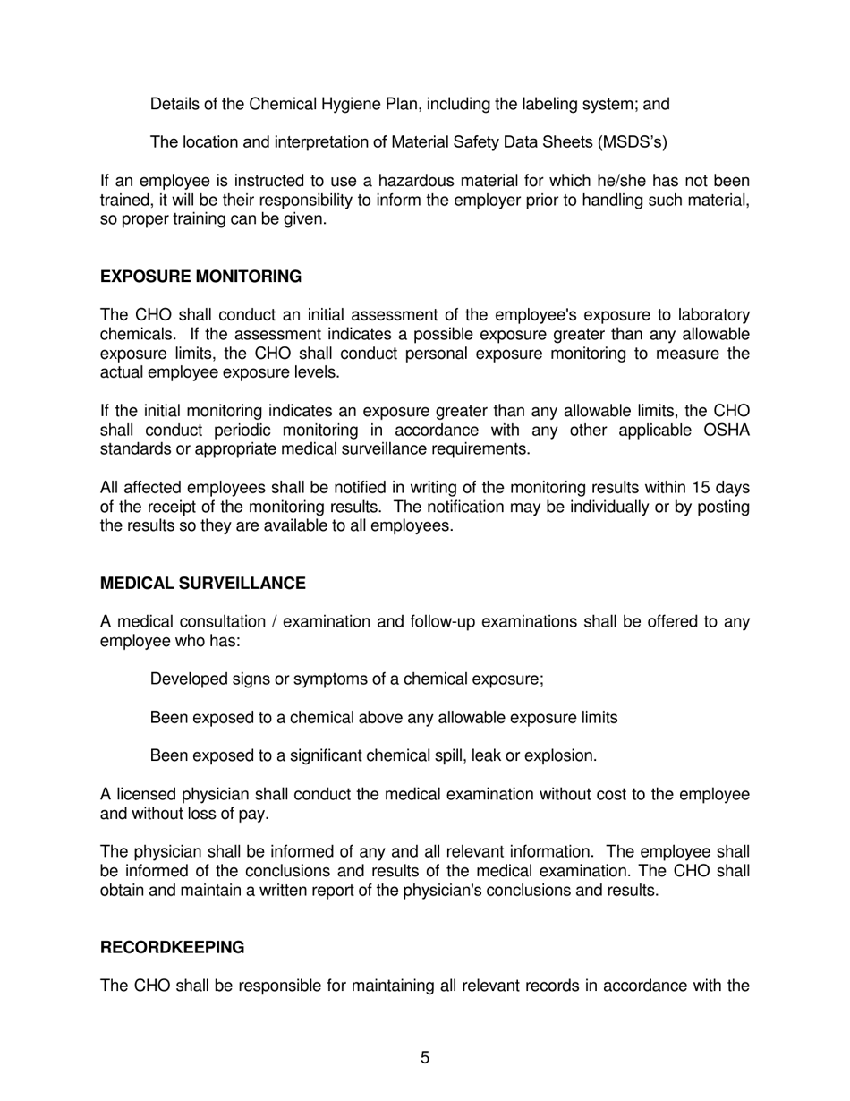 Chemical Hygiene Plan - Wyoming, Page 7