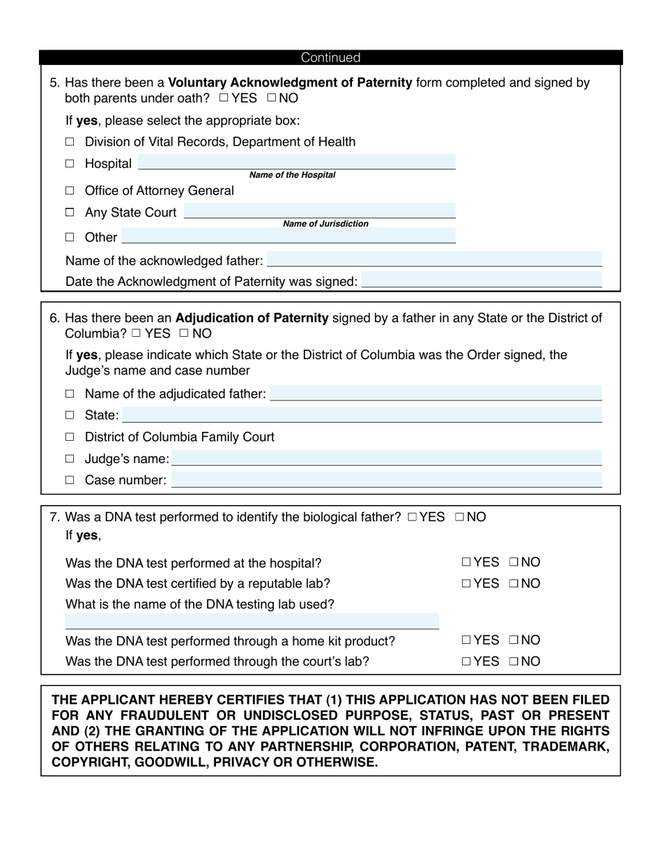Application to Amend Birth Certificate of a Minor - Washington, D.C., Page 5
