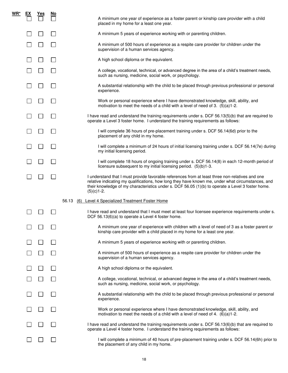 Form DCF-F-CFS0787 Child Foster Care Licensing Checklist - Wisconsin, Page 18