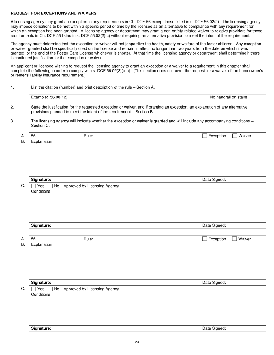 Form DCF-F-CFS0787 Child Foster Care Licensing Checklist - Wisconsin, Page 23