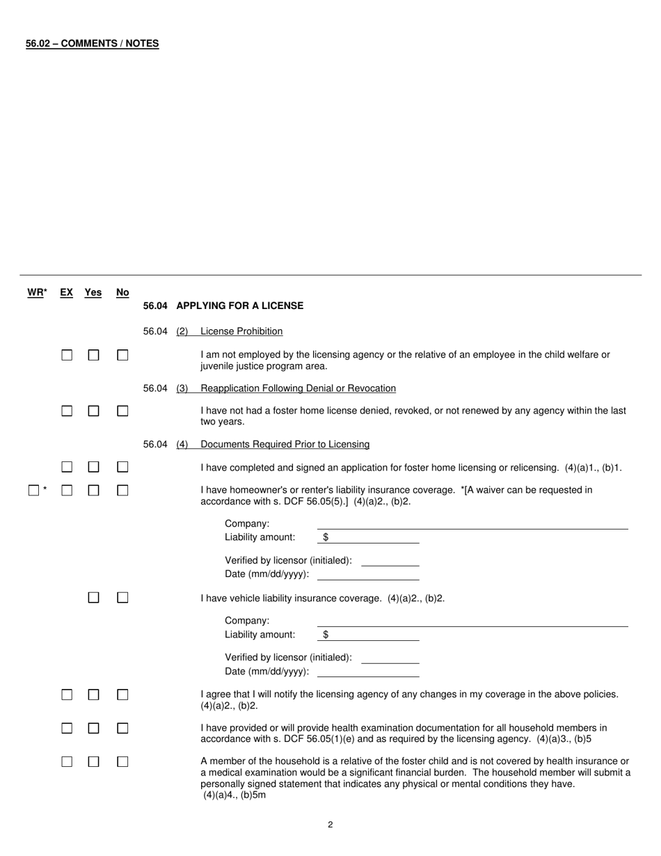 Form DCF-F-CFS0787 Child Foster Care Licensing Checklist - Wisconsin, Page 2