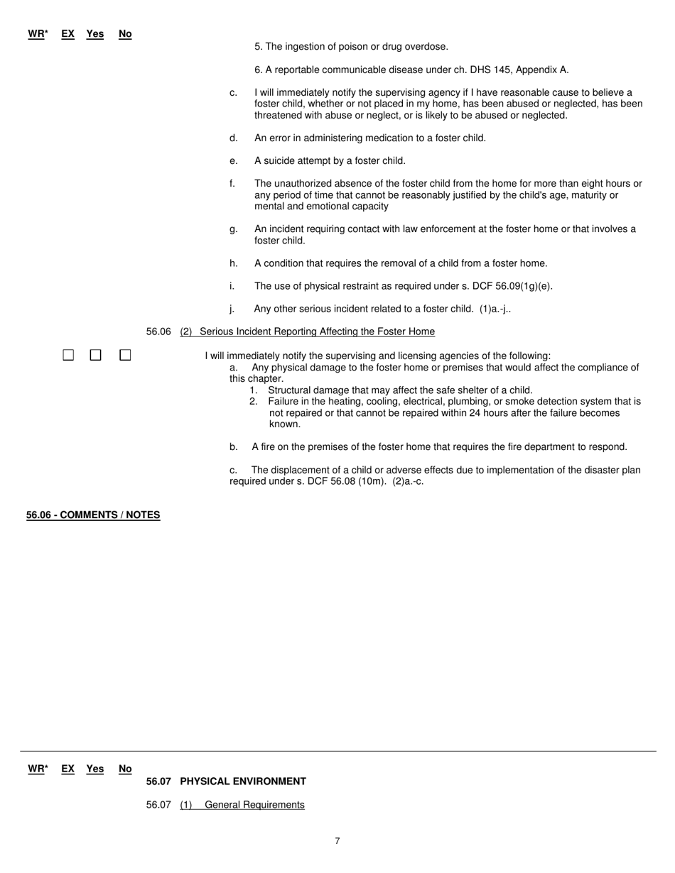 Form DCF-F-CFS0787 Child Foster Care Licensing Checklist - Wisconsin, Page 7